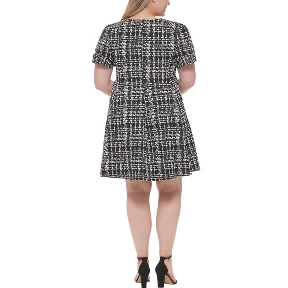 DKNY NWT $139 Flounce-Sleeve Fit & Flare Dress, Black Ivory Women's Size 16 - Picture 2 of 12